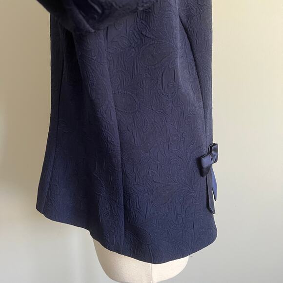 Dorby Skirt Suit Bow Pocket Detail Mock Collar Textured Paisley Navy Blue 18 - Picture 6 of 13